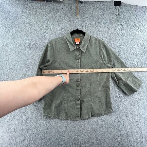 Hearts of Palm Linen Blend Button Down Shirt Olive Green Women's 14 - Picture 6 of 12